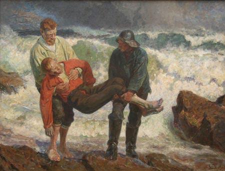 Laurits Tuxen The Drowned is braught on shore France oil painting art